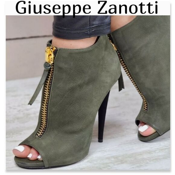 Giuseppe Zanotti Olive Green Peep Toe Front Zip Boots  Passione - Picture 1 of 13